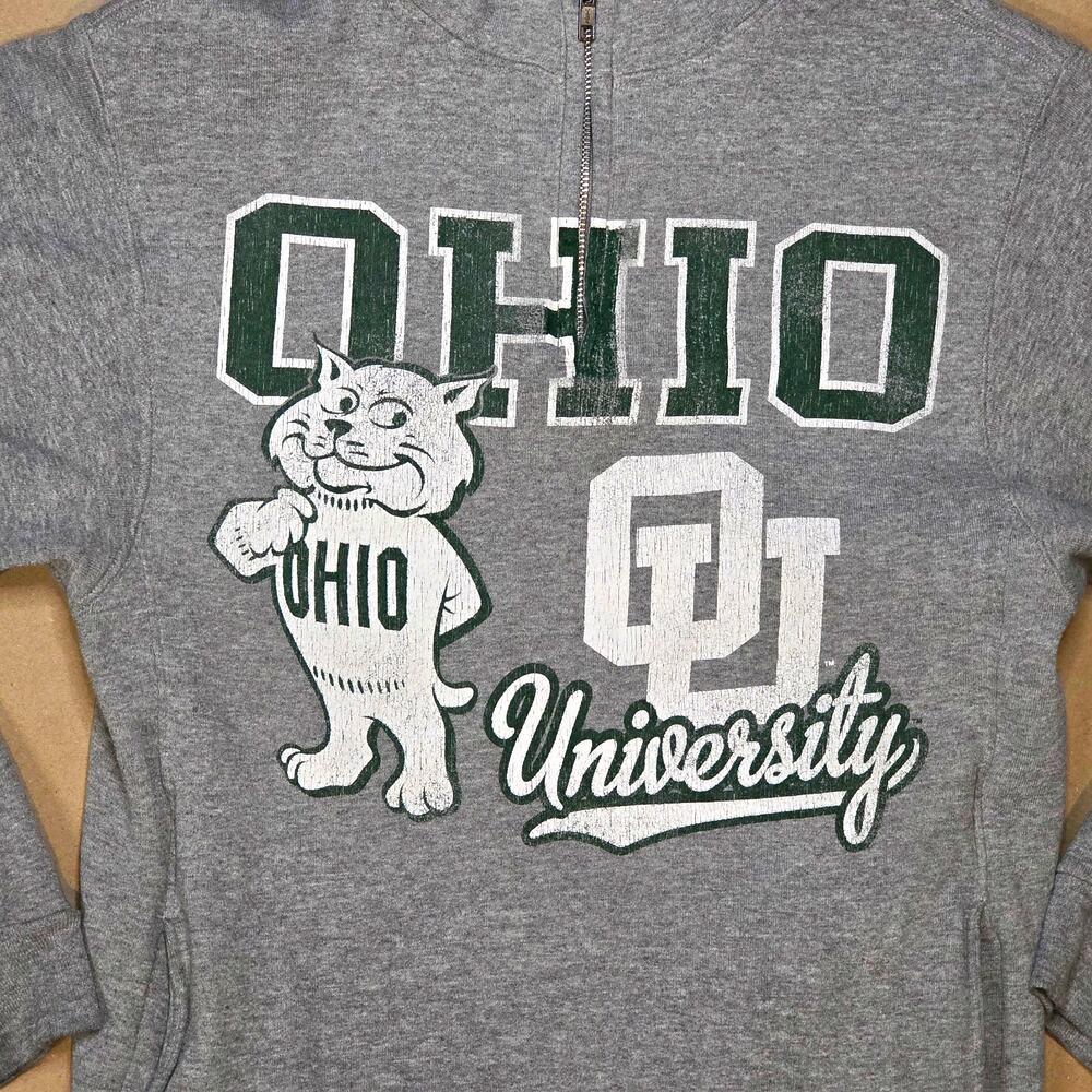 VTG Ohio University Bobcats 1/4 zip pull over unisex size S Russell OU Pockets